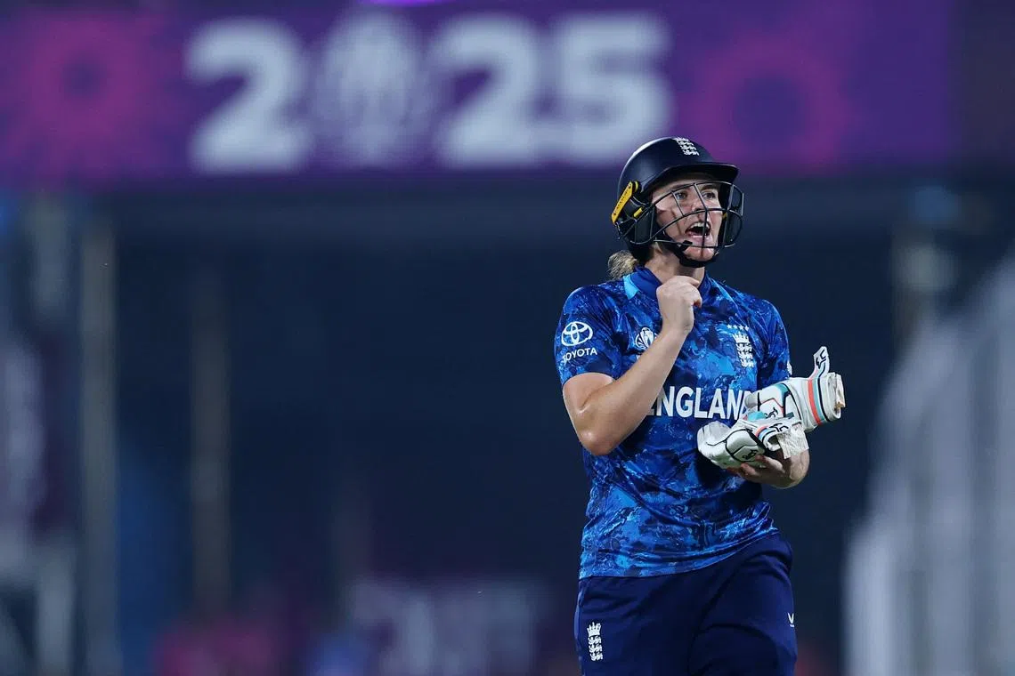 FILE PHOTO: Cricket - ICC Women's World Cup - Semi Final - England v South Africa - Barsapara Cricket Stadium, Guwahati, India - October 29, 2025 England's Nat Sciver-Brunt during the match REUTERS/Anushree Fadnavis/ File Photo