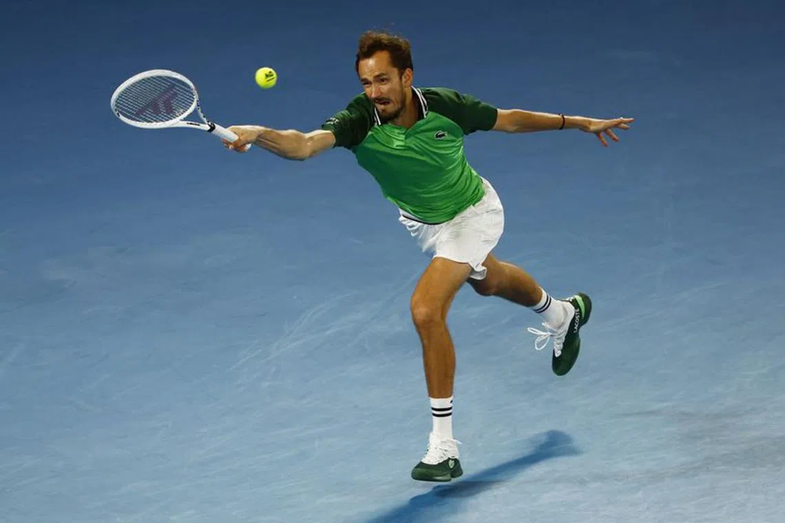 Tennis - Australian Open - Melbourne Park, Melbourne, Australia - January 26, 2024 Russia's Daniil Medvedev in action during his semi final match against Germany's Alexander Zverev REUTERS/Issei Kato