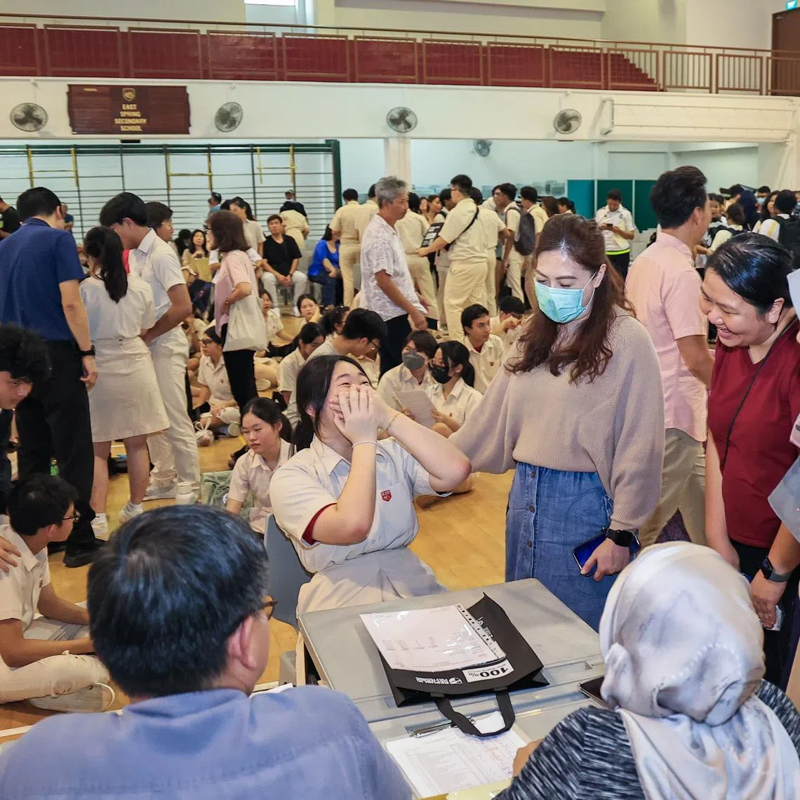 Students at East Spring Secondary School collecting their O-level examination results on Jan 11.
