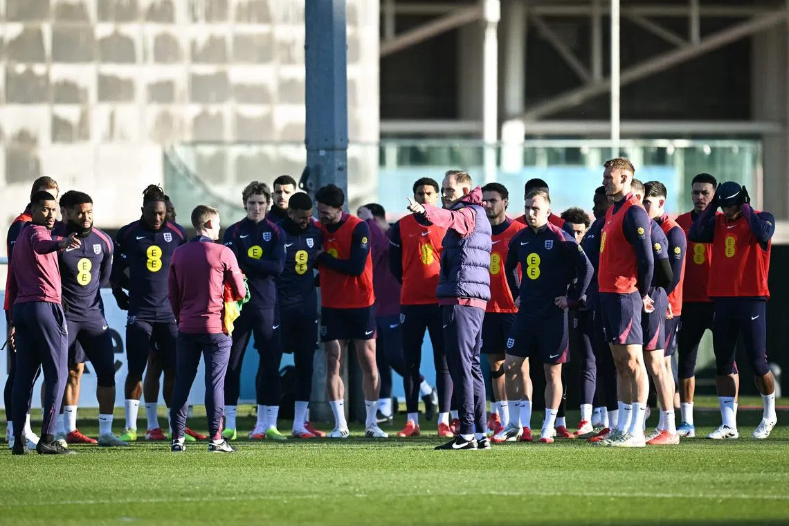 England manager Thomas Tuchel leads a training session at St George's Park in Burton-on-Trent.