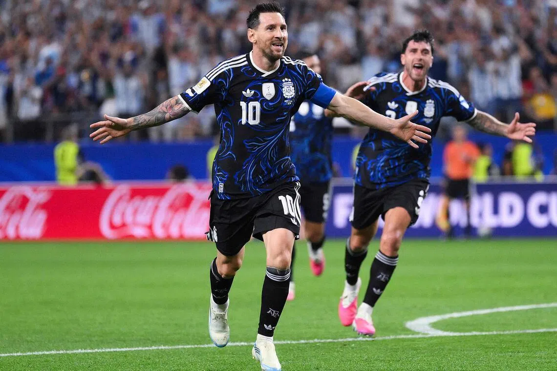 Lionel Messi celebrating after scoring Argentina’s third goal in the 3-1 group win over Jordan, as he takes his tally to a chart-topping six goals at this World Cup.