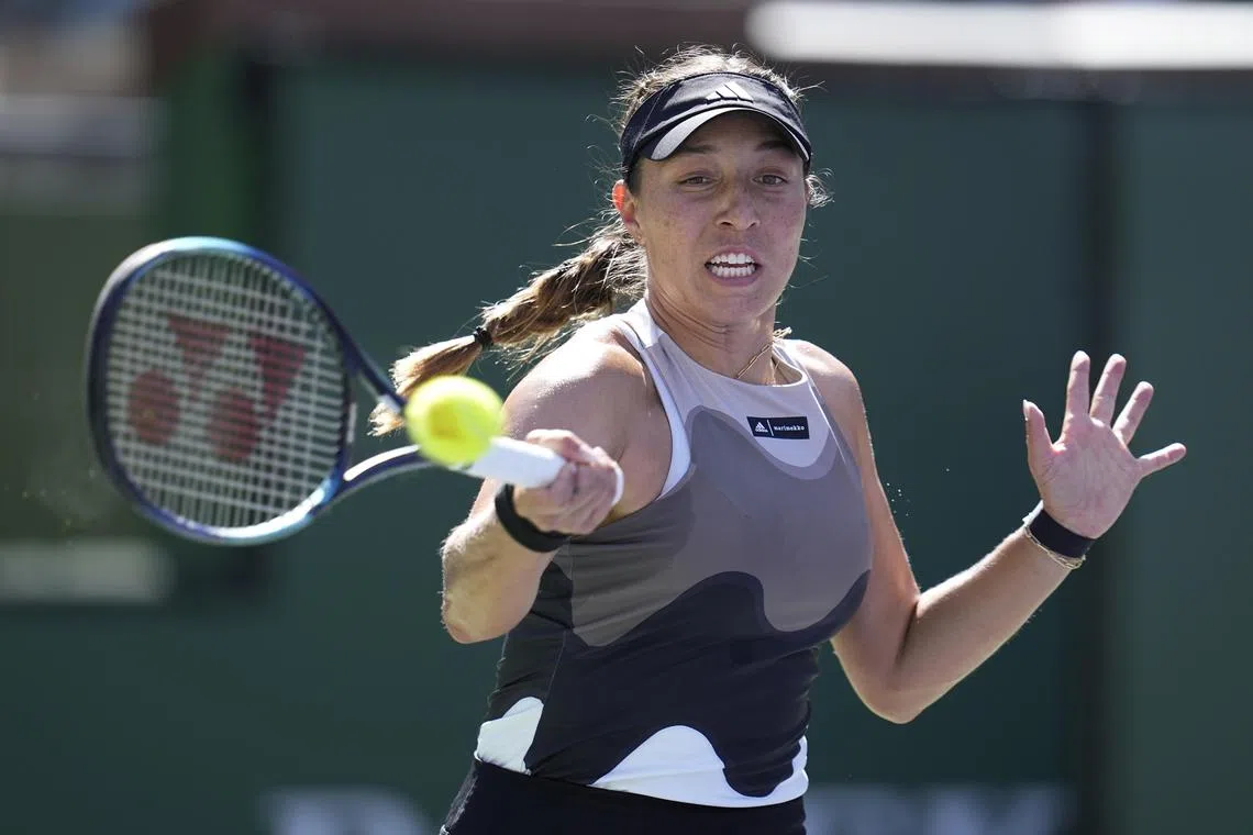 Jessica Pegula of the UNited States in action against Russia's Anastasia Potapova during the BNP Paribas Open in Indian Wells, California.