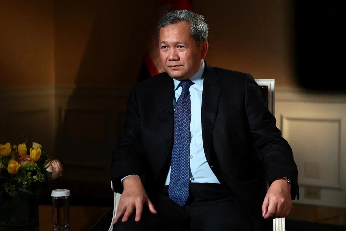 Cambodian Prime Minister Hun Manet is interviewed by Reuters during a visit to Washington to take part in the first meeting of President Donald Trump's Board of Peace in Washington, D.C., U.S., February 17, 2026. REUTERS/Evelyn Hockstein