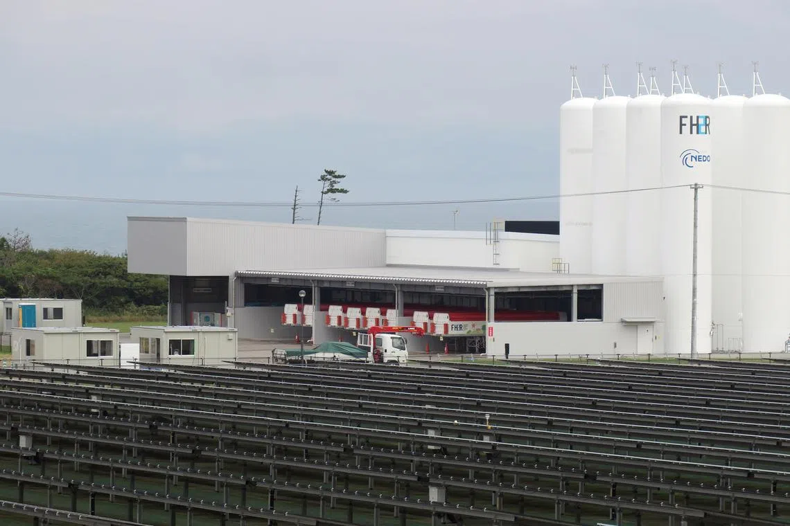 Panoramic view of the Fukushima Hydrogen Energy Research Field (FH2R) in Namie town in Fukushima.