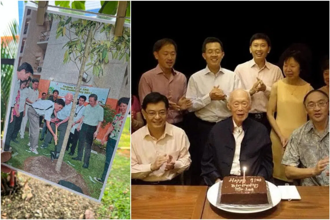 (Left) Mr Chan Chun Sing posted a picture of his first tree planting day, where he is seen with Mr Lee Kuan Yew, and DPM Heng Swee Keat remembered his years working for Mr Lee as his principal private secretary.