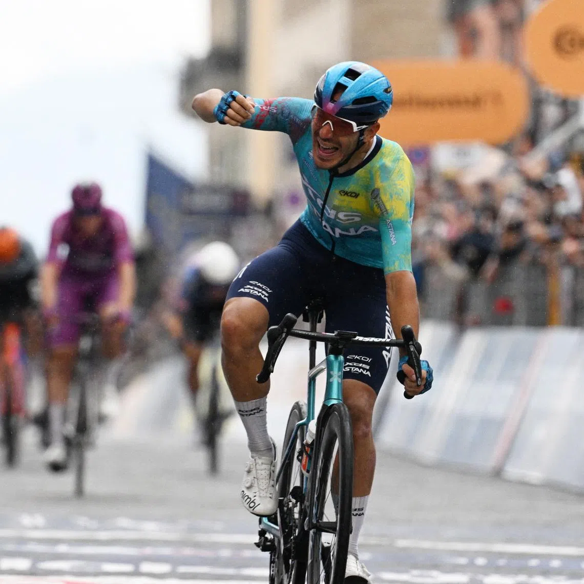 Cycling - Giro d'Italia - Stage 6 - Paestum to Napoli - Italy - May 14, 2026 XDS Astana Team's Davide Ballerini wins stage 6 REUTERS/Jennifer Lorenzini