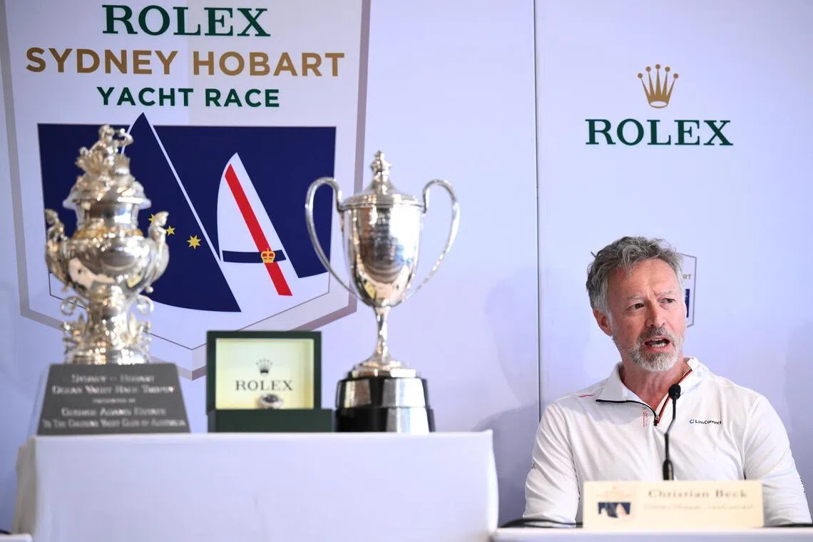 Christian Beck, owner and skipper of LawConnect, speaks during the Sydney-Hobart Yacht Race 2025 media launch.