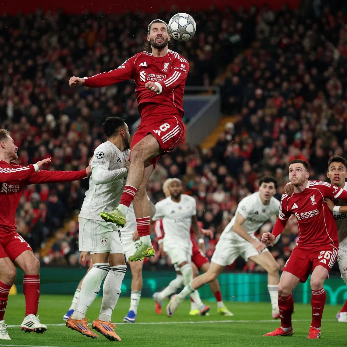 Soccer Football - UEFA Champions League - Liverpool v Qarabag - Anfield, Liverpool, Britain - January 28, 2026 Liverpool's Dominik Szoboszlai in action REUTERS/Phil Noble