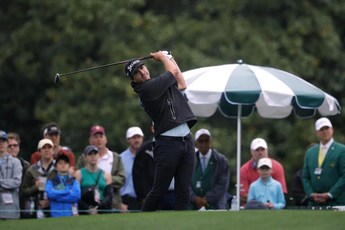 Golf - The Masters - Augusta National Golf Club, Augusta, Georgia, U.S. - April 7, 2025 Colombia's Nicolas Echavarria hits his tee shot on the 10th hole during a practice round REUTERS/Brian Snyder