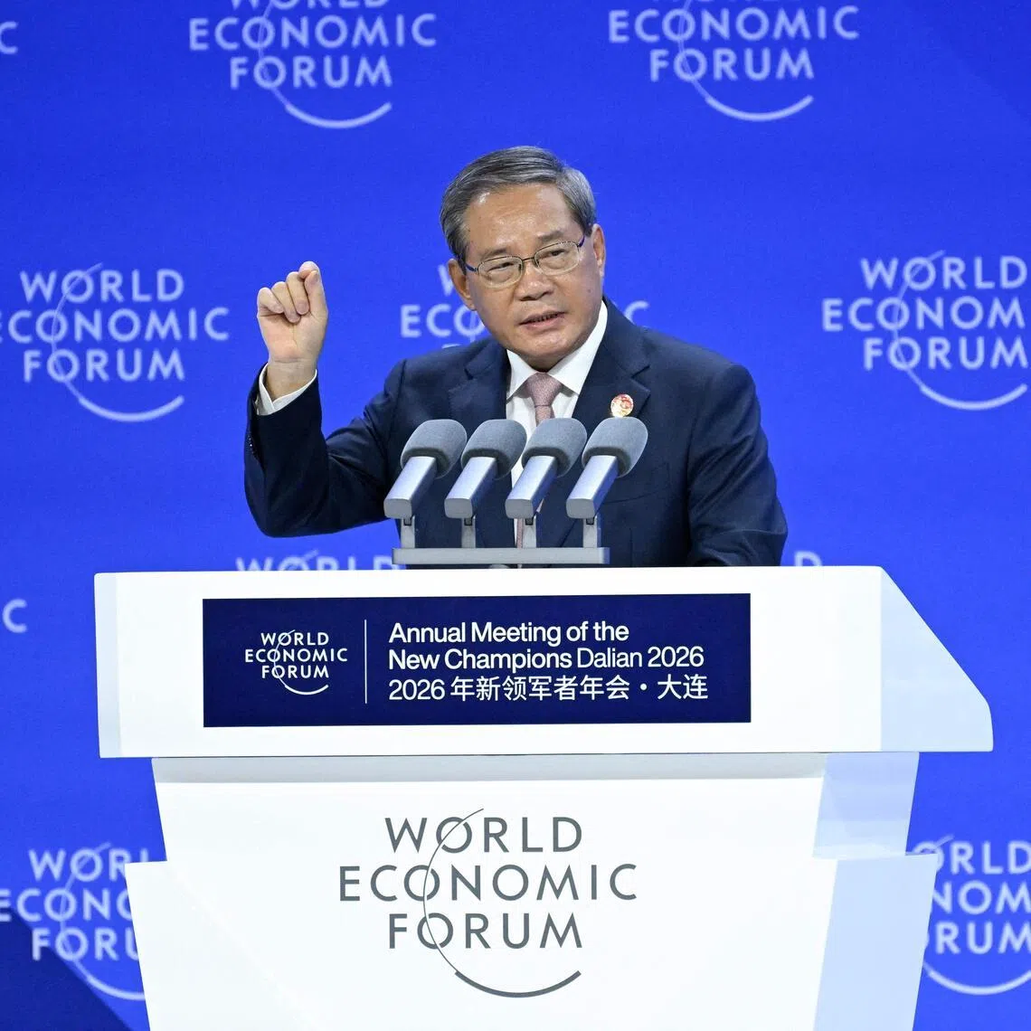 Chinese Premier Li Qiang delivers his speech at the opening ceremony of the World Economic Forum in Dalian, China on June 24.