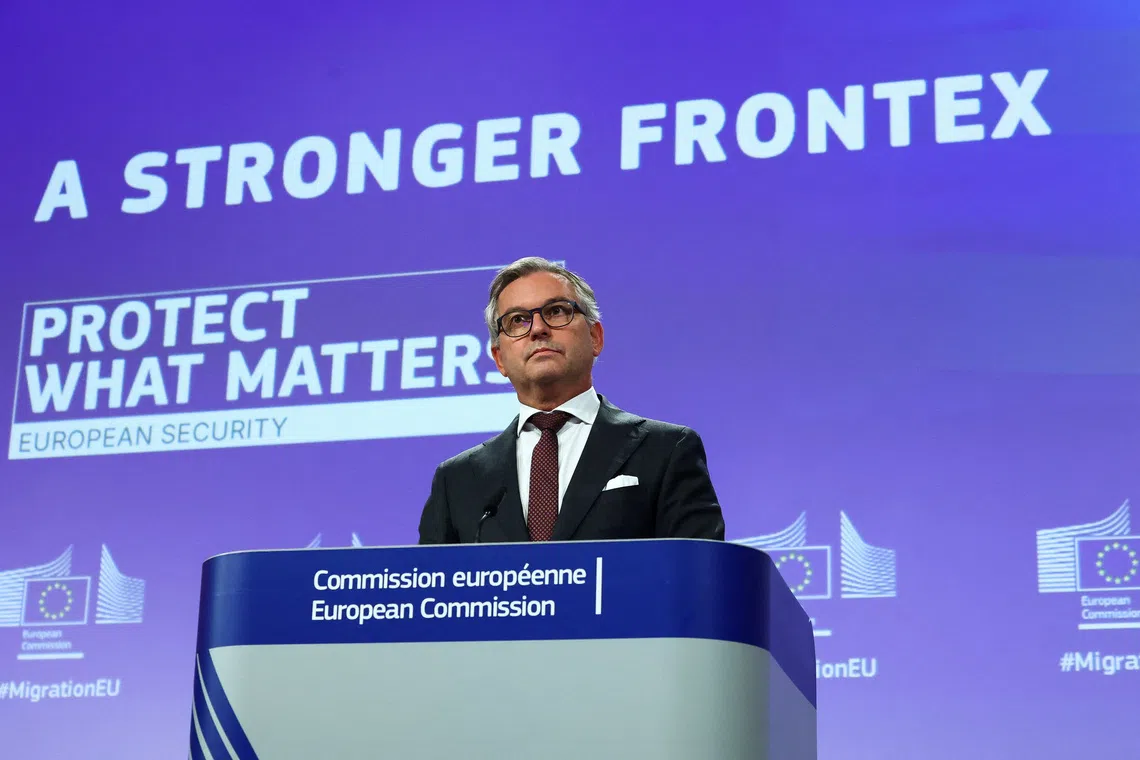 European Migration Commissioner Magnus Brunner holds a press conference on strengthening Frontex and the digitalisation of the return process, in Brussels, Belgium October 27, 2026. REUTERS/Yves Herman
