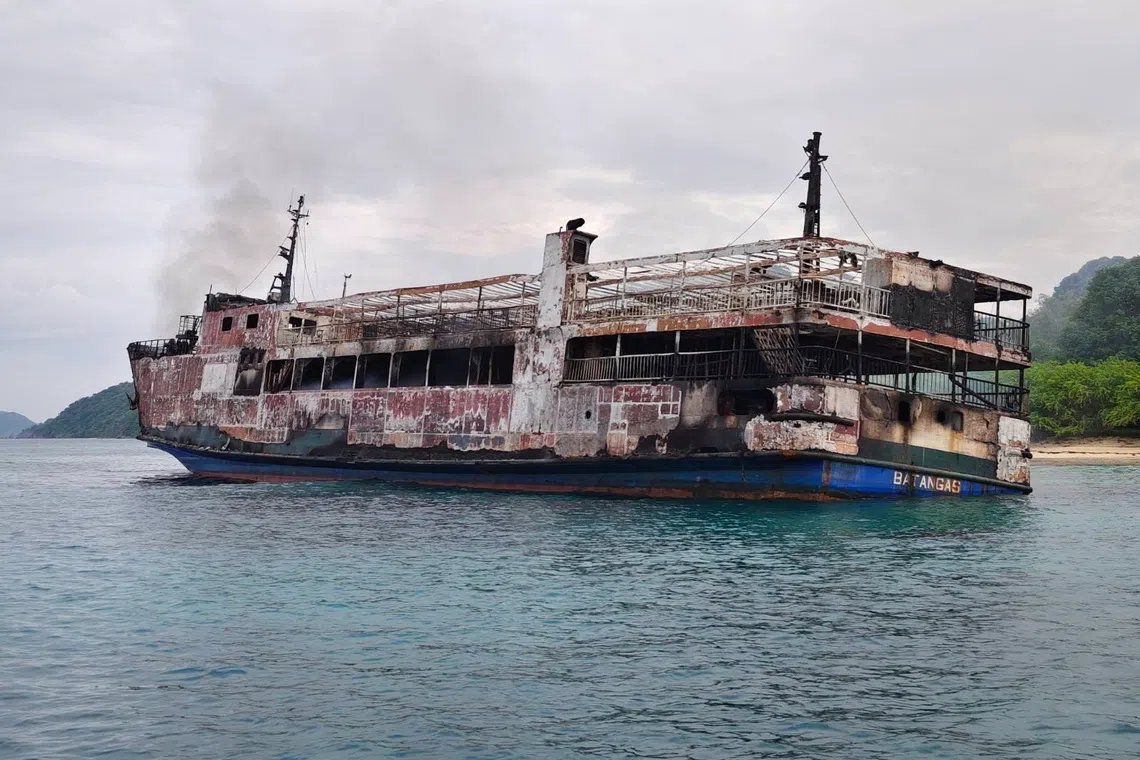 The remains of the M/V June Aster vessel off Coron, in the Philippines’ Palawan province, on Sept 10.