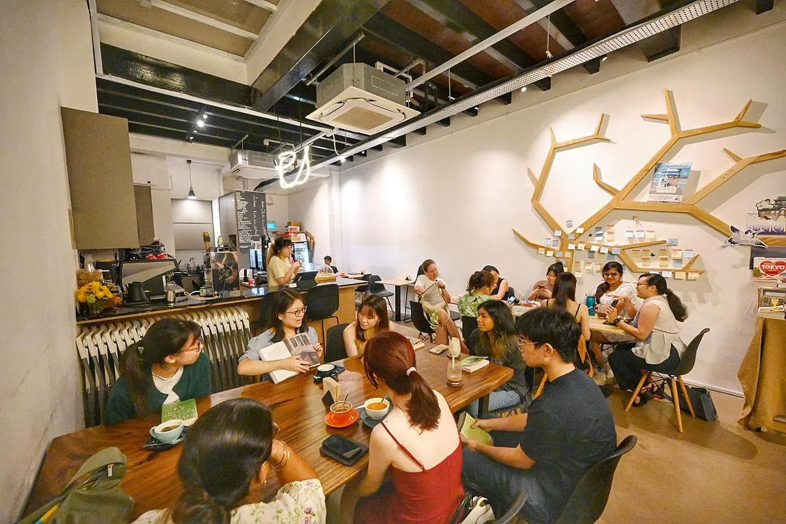 Pictures taken on Feb 21, 2025 of the book store, the book club where attendees are talking to each other and when they are reading at Book Bar. 57 Duxton Rd, Singapore 089521
Story to follow-up with the recent PIAAC results that suggested a decline in literacy levels in adults aged 35-44, which can be linked to poor reading habits among adults in Singapore, and how book clubs/community can encourage healthier reading habits.