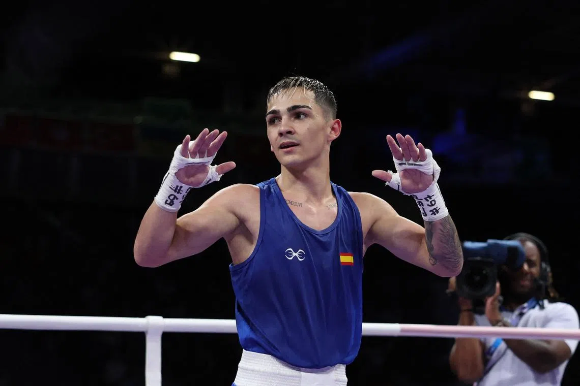 Paris 2024 Olympics - Boxing - Men's 51kg - Prelims - Round of 16 - North Paris Arena, Villepinte, France - July 30, 2024. Rafael Lozano Serrano of Spain reacts after winning his fight against Yusuf Chothia of Australia. REUTERS/Maye-E Wong