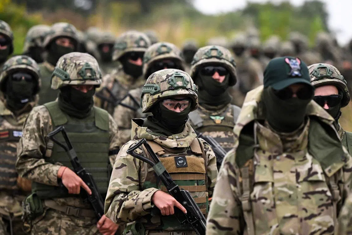 Ukrainian soldiers undergoing training in southern England, in August 2024.