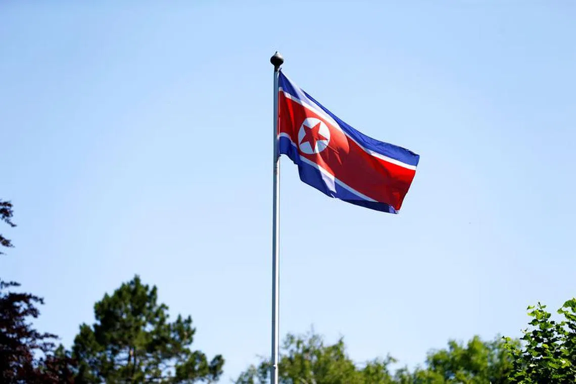 FILE PHOTO: The flag of North Korea is seen in Geneva, Switzerland, June 20, 2017. REUTERS/Pierre Albouy/File Photo