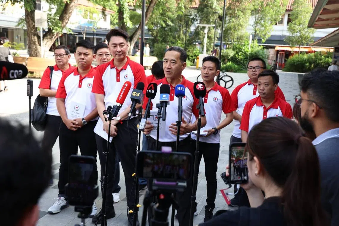 Singapore People's Party launches its manifesto during a walkabout at 210 Toa Payoh Lor 8 Market & Hawker on April 19.