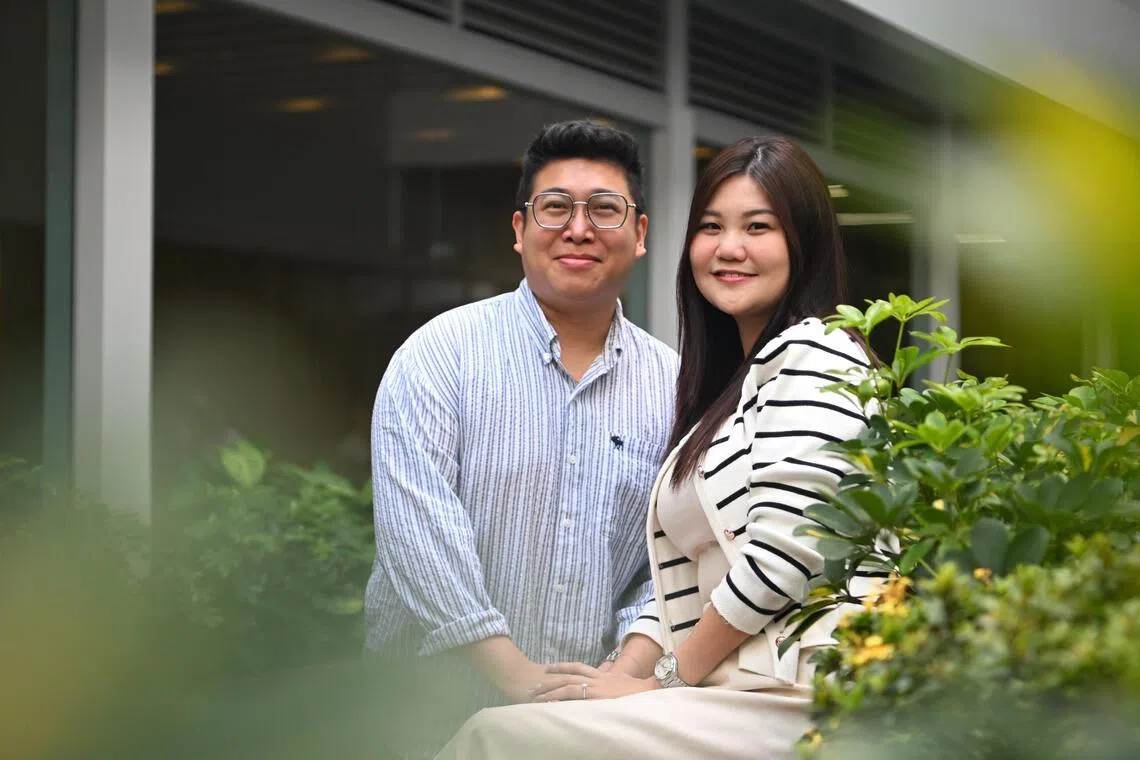 Insurance agent Rachelle Yeo (right), 29, was diagnosed with Ornithine Transcarbamylase (OTC) deficiency when she was 18 months old. The condition stops her body from breaking down protein. As Ms Yeo and her fiance Luis Teo, 31, will be getting married next year and starting a family, doctors will need to monitor her closely as expectant mothers need protein for the baby to grow..

ST PHOTO: AZMI ATHNI