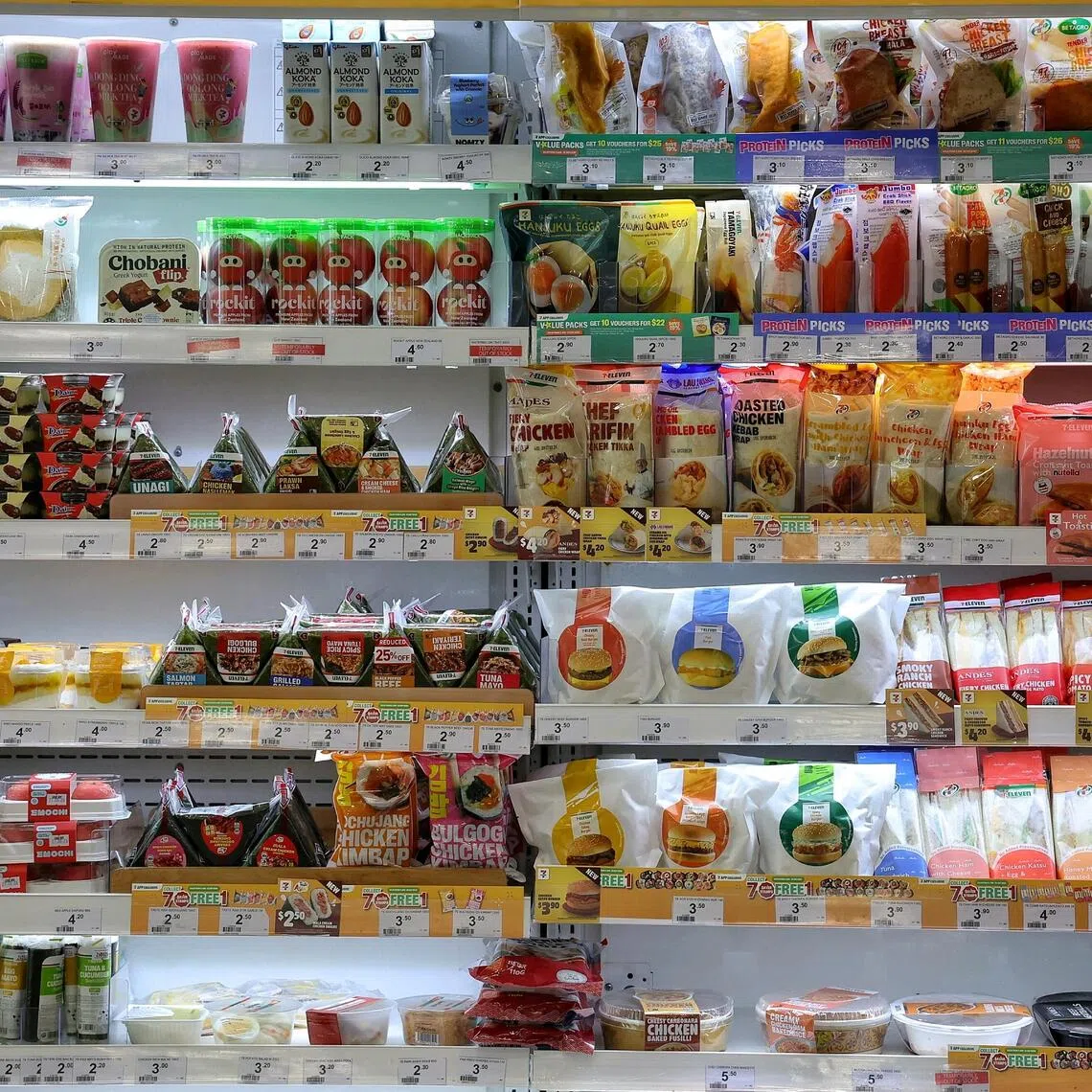 7-Eleven’s section for ready meals features collaborations with local food and beverage brands.