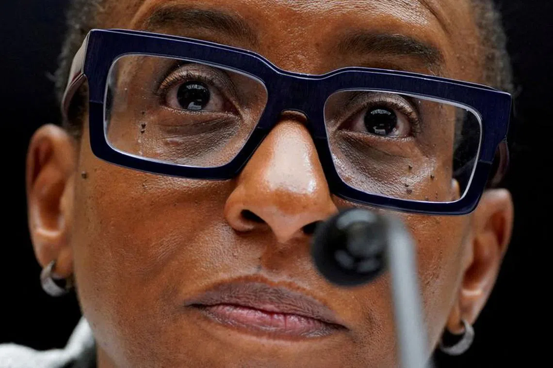 FILE PHOTO: Harvard University President Claudine Gay testifies before a House of Representatives Education and The Workforce Committee hearing titled \"Holding Campus Leaders Accountable and Confronting Antisemitism\" on Capitol Hill in Washington, U.S., December 5, 2023. REUTERS/Ken Cedeno/File Photo