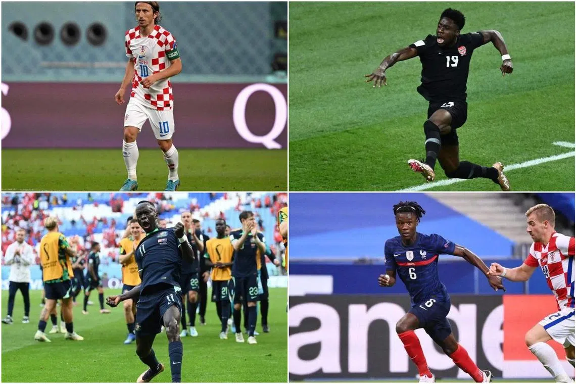 Footballers who have fled war and conflict include (clockwise from top left) Luka Modric, Alphonso Davies, Eduardo Camavinga and Awer Mabil.