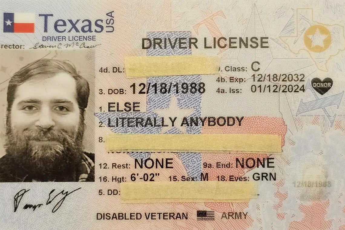 The Texas man name change was reflected on his new driving licence.