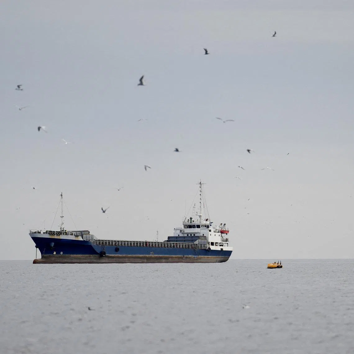 A vessel at the Strait of Hormuz, off the coast of Oman, on April 12. The US is aiming to throttle all Iranian seaborne trade with its blockade. 