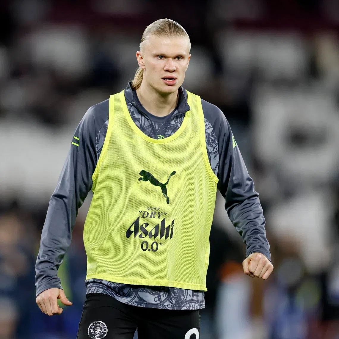 Soccer Football - Premier League - West Ham United v Manchester City - London Stadium, London, Britain - March 14, 2026 Manchester City's Erling Haaland during the warm up before the match Action Images via Reuters/Peter Cziborra