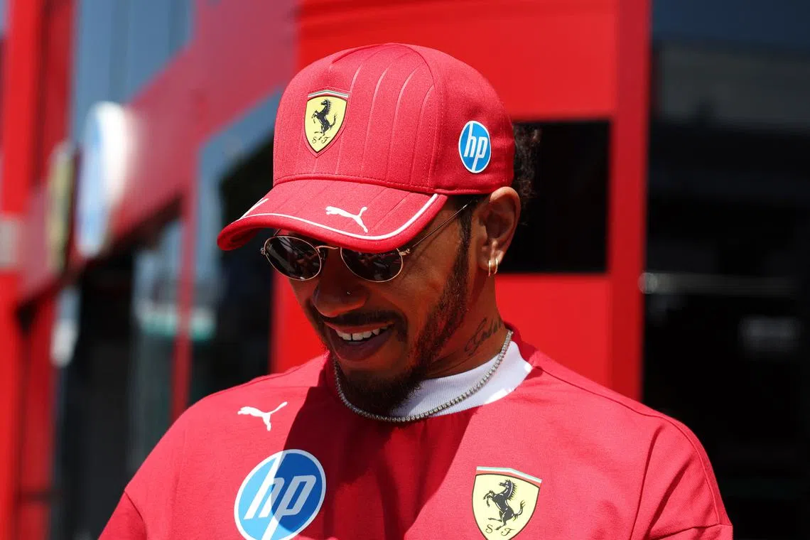 FILE PHOTO: Formula One F1 - Emilia Romagna Grand Prix - Autodromo Enzo e Dino Ferrari, Imola, Italy - May 15, 2025 Ferrari's Lewis Hamilton ahead of the Emilia Romagna Grand Prix REUTERS/Florion Goga/File Photo