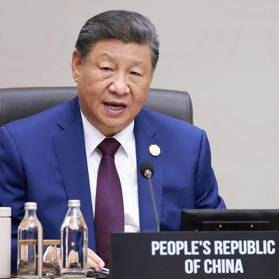 China's President Xi Jinping speaks during the Asia-Pacific Economic Cooperation (APEC) summit in Gyeongju, South Korea, November 1, 2025.   Yonhap via REUTERS