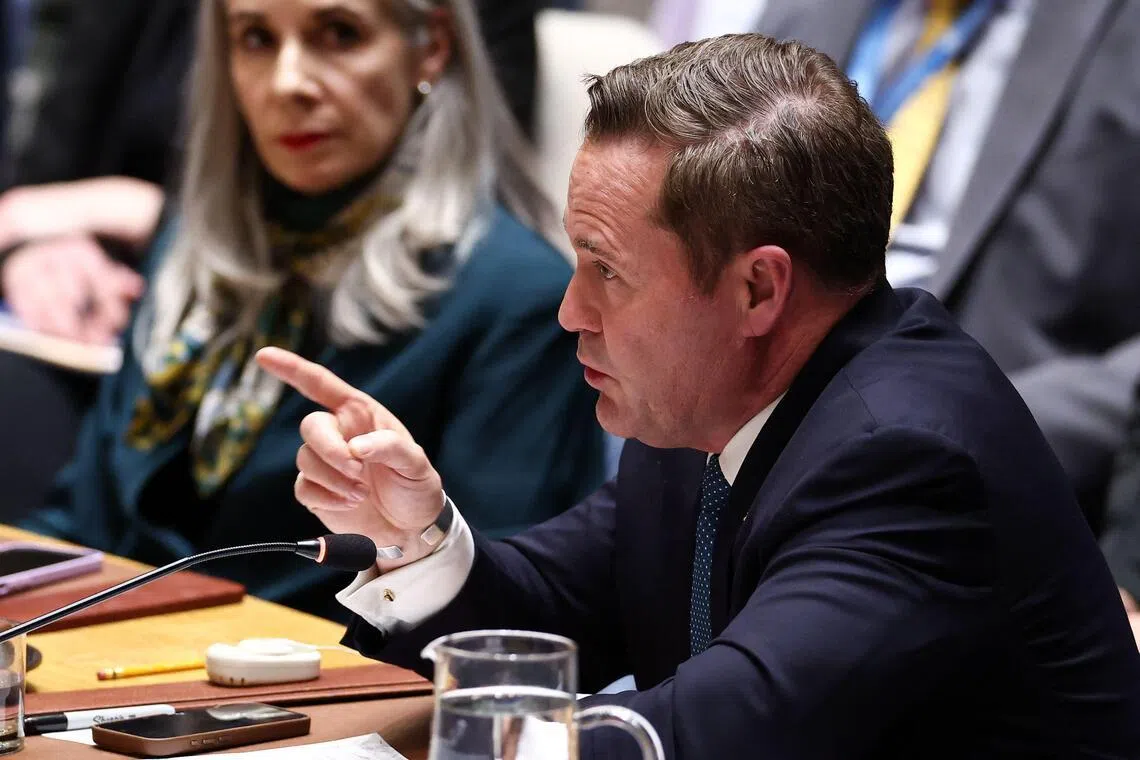 US National Security Advisor Mike Waltz addresses the Iranian delegation during a United Nations Security Council meeting on the situation in the Middle East at UN headquarters in New York on February 28, 2026. UN chief Antonio Guterres said military action in the Middle East "carries the risk of igniting a chain of events that no one can control". Gulf states condemned Iran's "cowardly" attacks in a joint statement read by Bahrain's ambassador during an emergency meeting of the UN Security Council (Photo by CHARLY TRIBALLEAU / AFP)