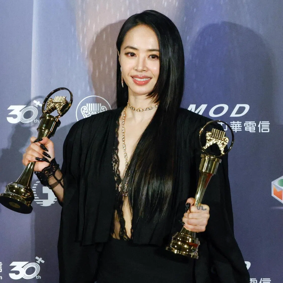 Jolin Tsai poses for a photograph after receiving the Album of the Year award for "Pleasure" at the Golden Melody Awards in Taipei, Taiwan, June 27, 2026. REUTERS/Ann Wang