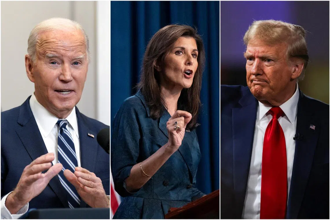 US President Joe Biden, Republican presidential candidate Nikki Haley and former president Donald Trump are leading the race for the 2024 election.
