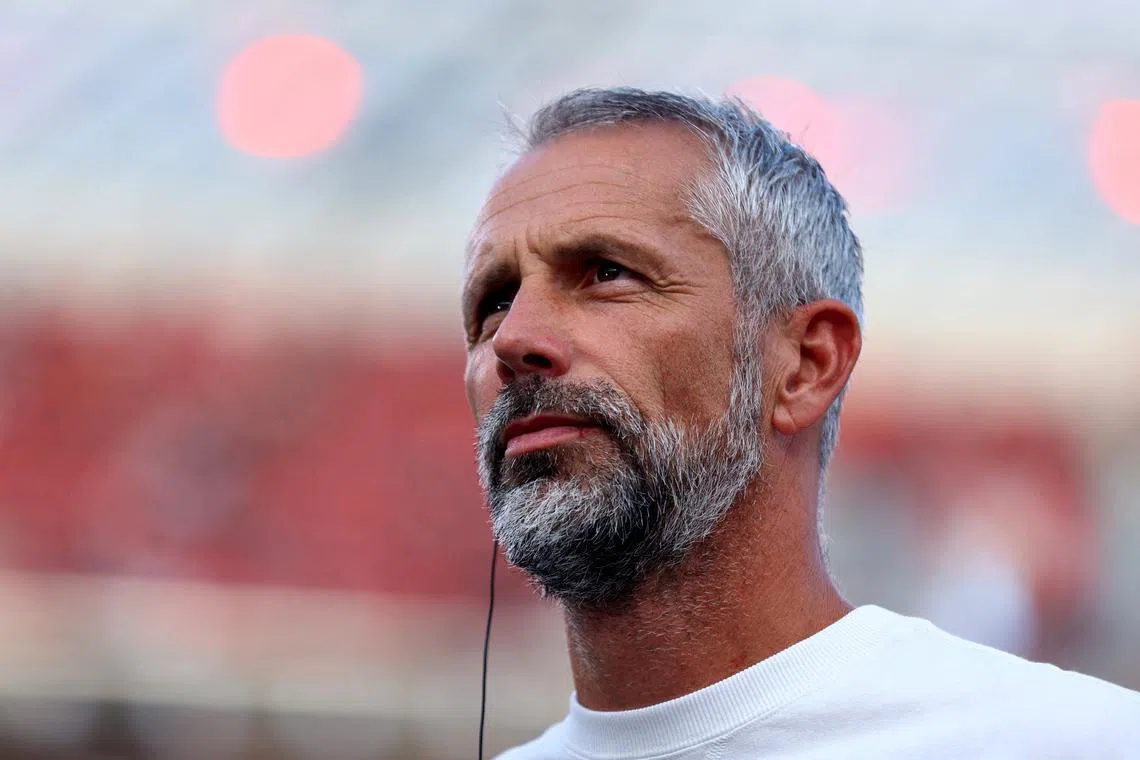 FILE PHOTO: Soccer Football - Bundesliga - Bayer Leverkusen v RB Leipzig - BayArena, Leverkusen, Germany - August 31, 2024 RB Leipzig coach Marco Rose before the match REUTERS/Thilo Schmuelgen/File Photo