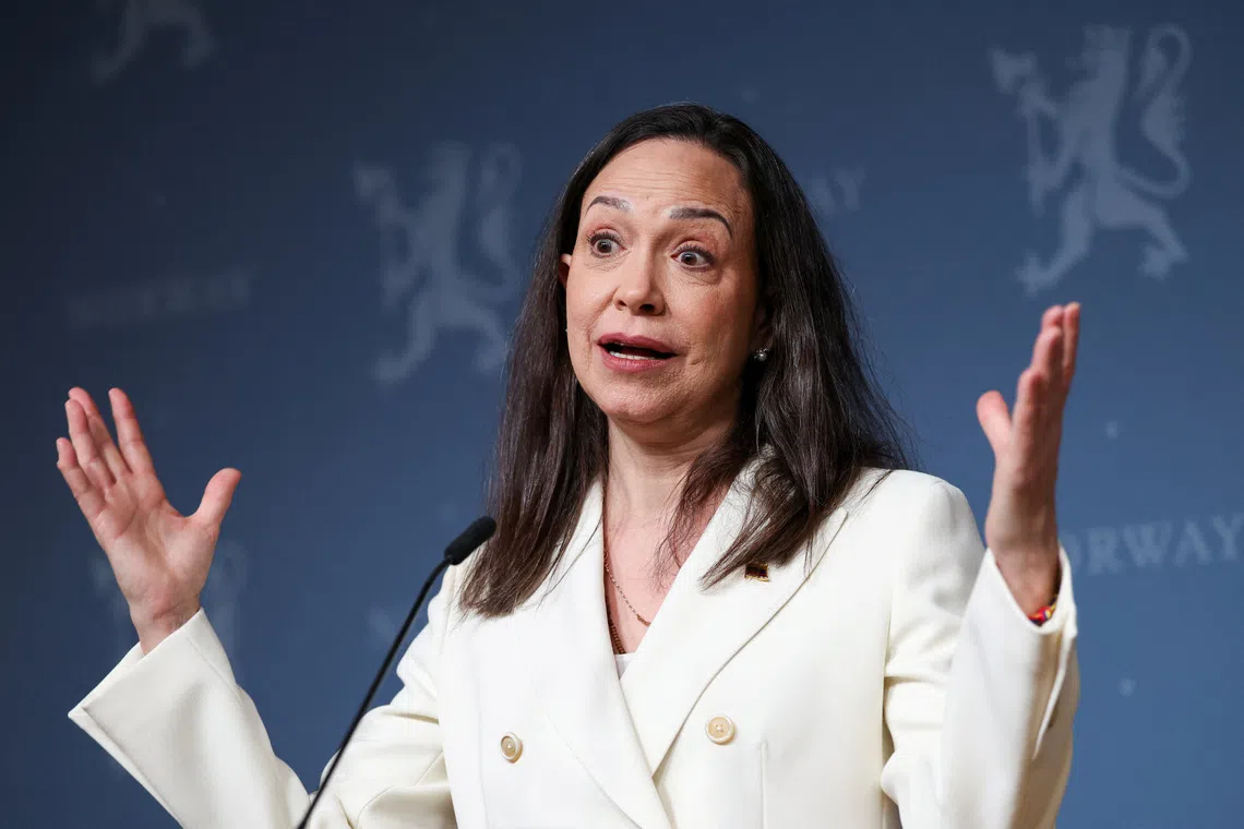 Venezuela's Nobel laureate Machado says she aims for peaceful transition after Maduro