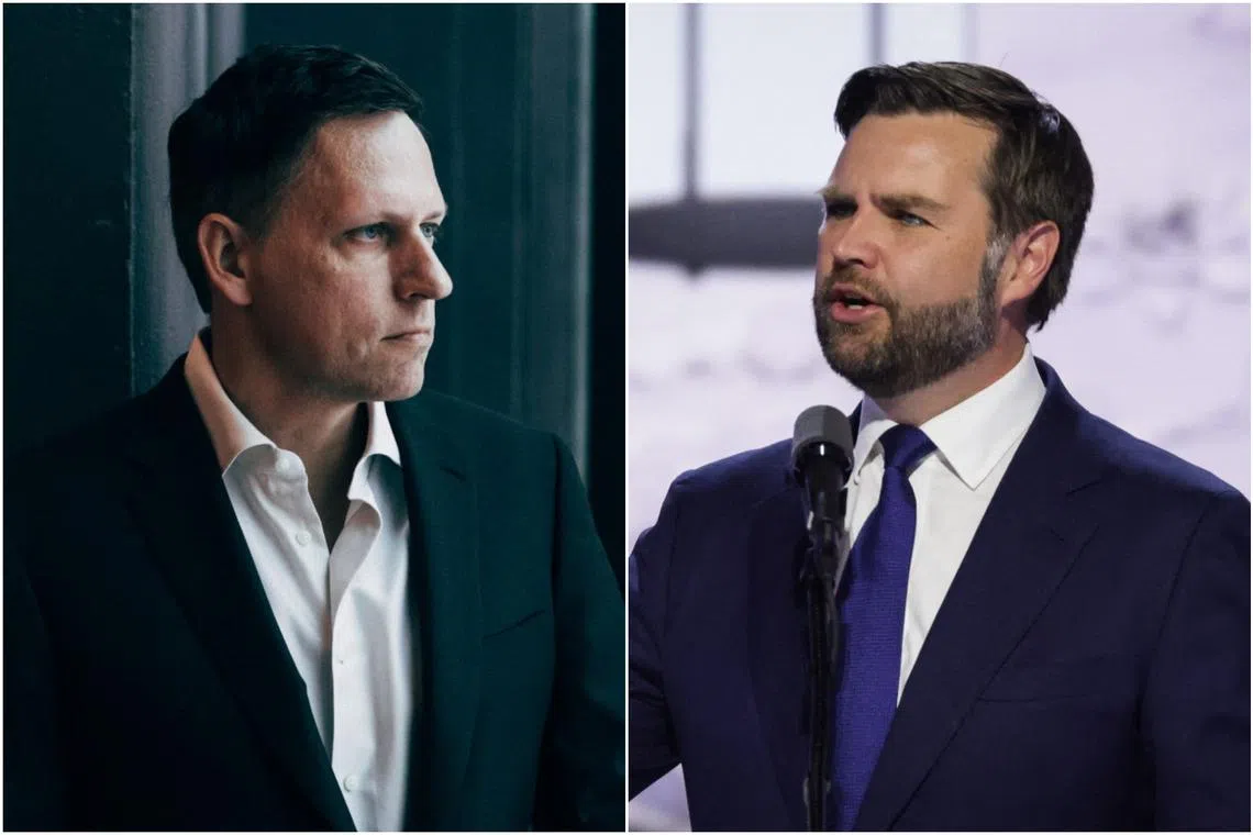 JD Vance's (right) ties to billionaire tech investor Peter Thiel began more than a decade ago.