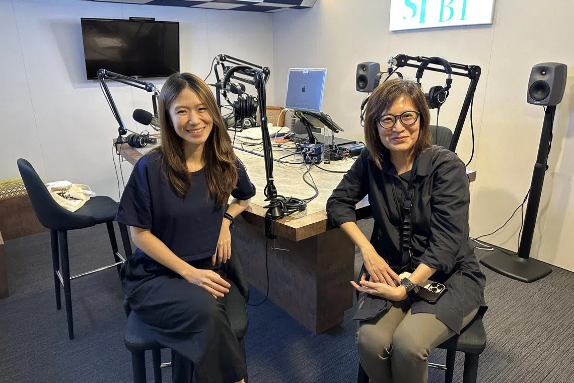 Chief executive and co-founder of Calm Collective Asia Sabrina Ooi (left), and ST's senior health correspondent Joyce Teo in the podcast studio.