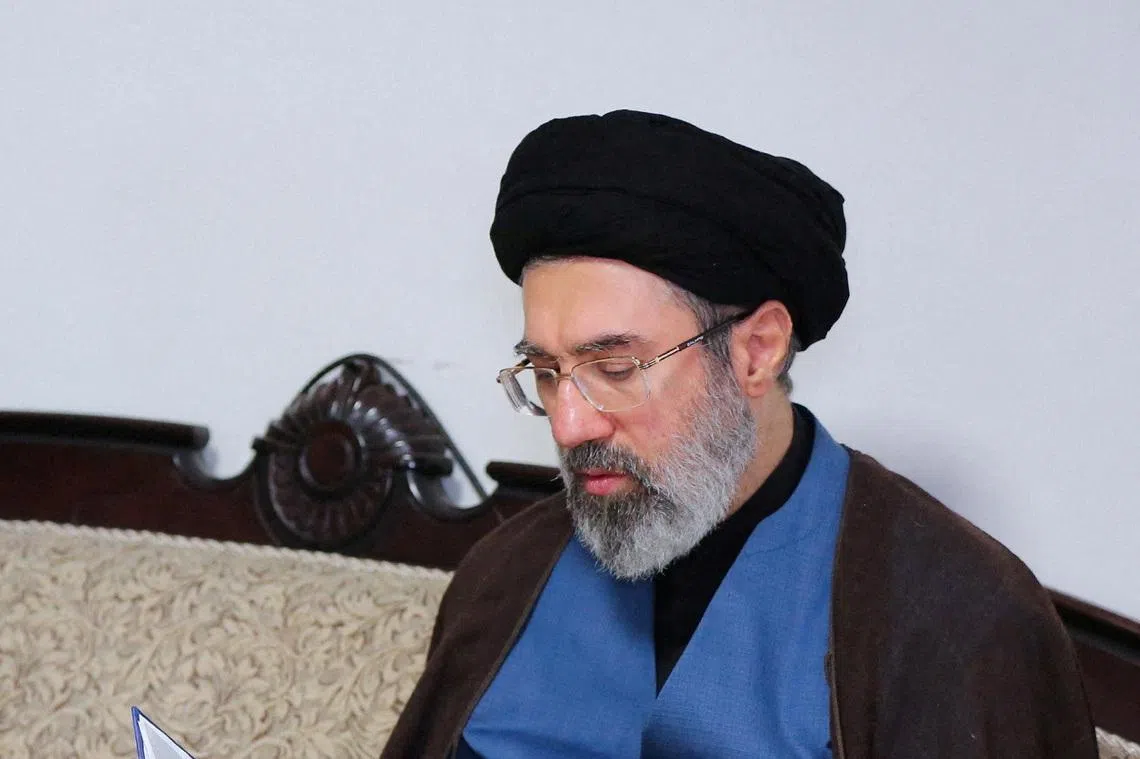 FILE PHOTO: Mojtaba Khamenei, the second son of Iran's late Supreme Leader Ayatollah Ali Khamenei, visits Hezbollah's office in Tehran, Iran, October 1, 2024. Office of the Iranian Supreme Leader/WANA (West Asia News Agency)/Handout via REUTERS/File Photo