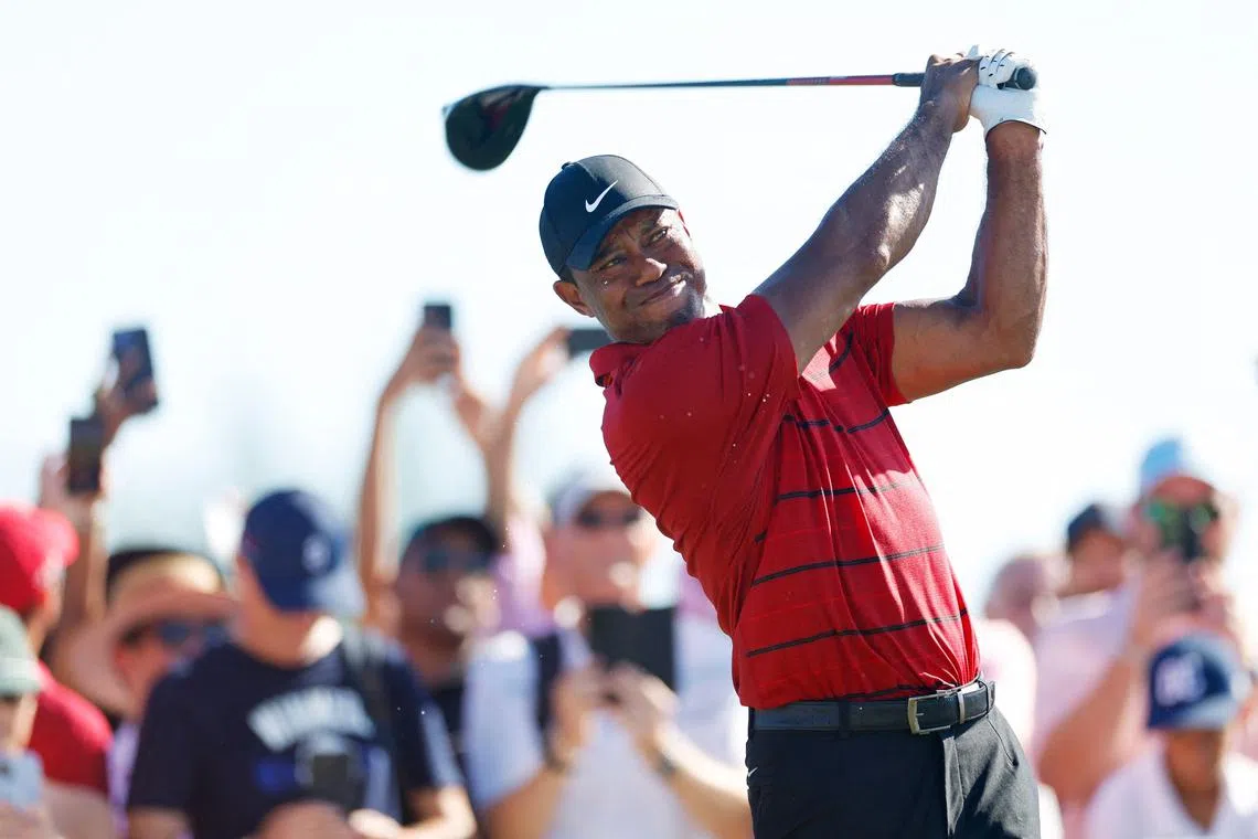 NASSAU, BAHAMAS - DECEMBER 03: Tiger Woods of the United States plays his shot from the 15th tee during the final round of the Hero World Challenge at Albany Golf Course on December 03, 2023 in Nassau, Bahamas.   Mike Ehrmann/Getty Images/AFP (Photo by Mike Ehrmann / GETTY IMAGES NORTH AMERICA / Getty Images via AFP)