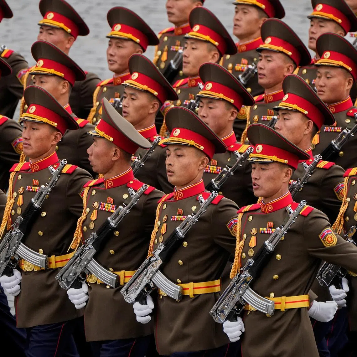 North Korean servicemen taking part in a military parade in Moscow in May 2026.