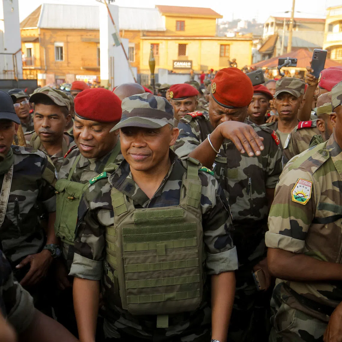 Malagasy military base welcomes Colonel Michael Randrianirina after he says he takes power during a nationwide youth-led protest over frequent power outages and water shortages, in Antananarivo, Madagascar, October 14, 2025. REUTERS/Zo Andrianjafy