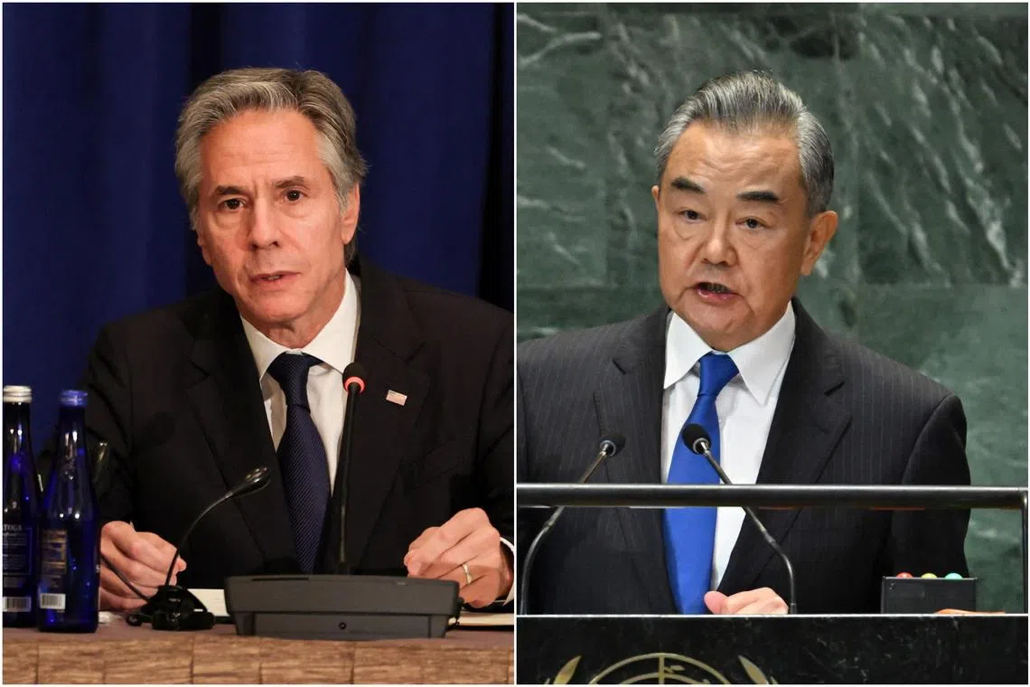 The meeting between US Secretary of State Antony Blinken  (left) and Chinese Foreign Minister Wang Yi will take place on Sept 27.