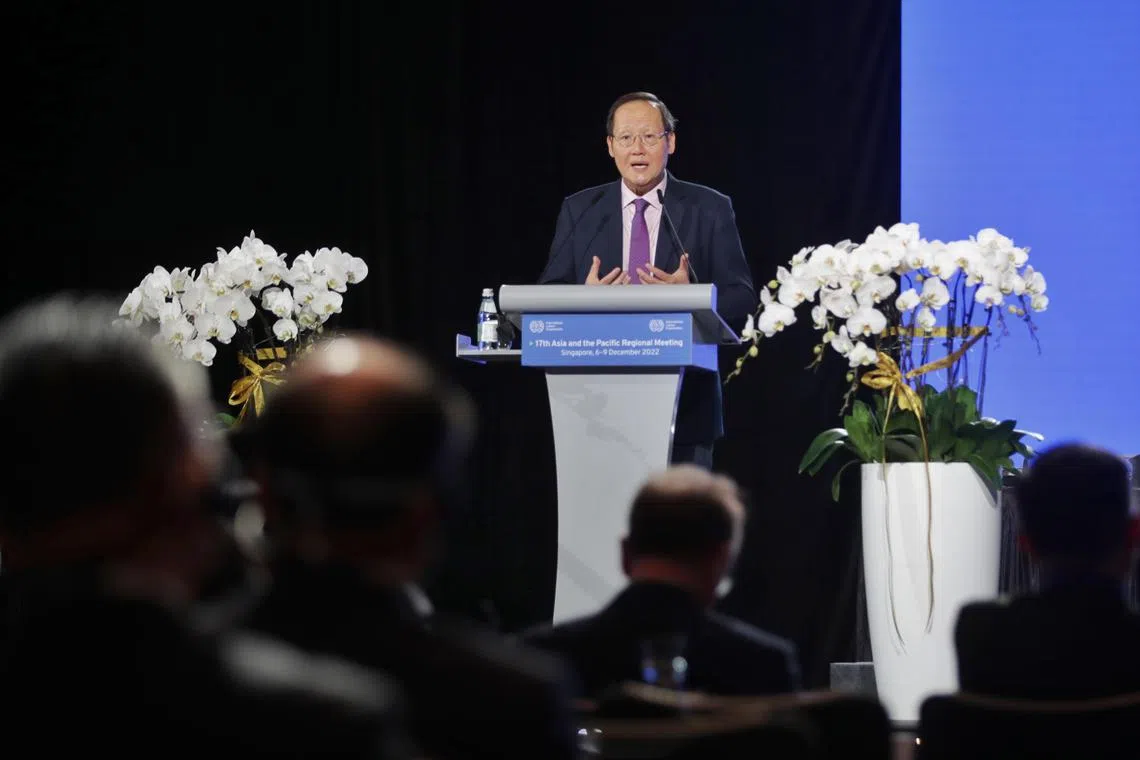 Manpower Minister Tan See Leng speaking at the International Labour Organisation’s Asia and the Pacific Regional Meeting on Dec 6.