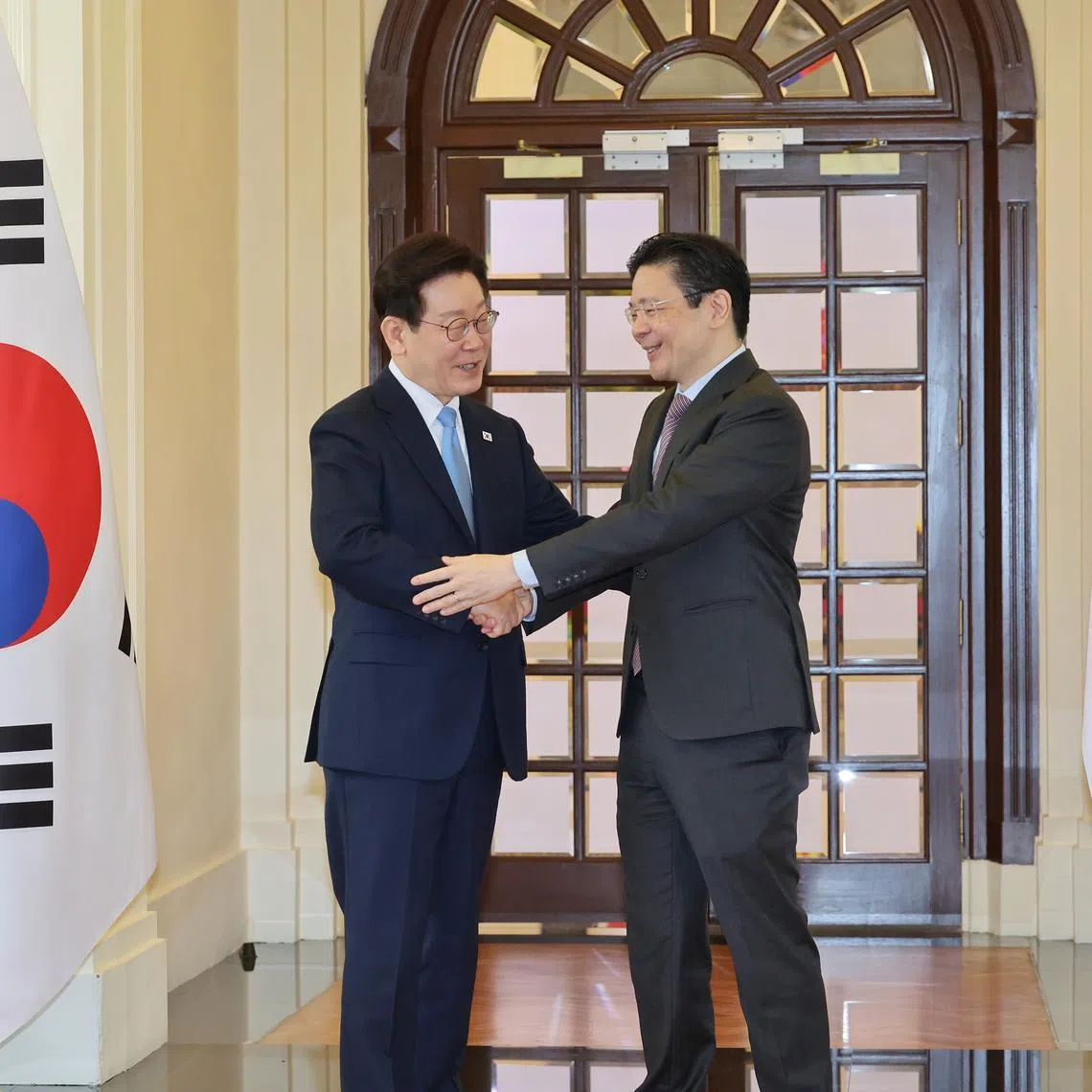 Prime Minister Lawrence Wong (right) meeting South Korean President Lee Jae Myung on March 2.