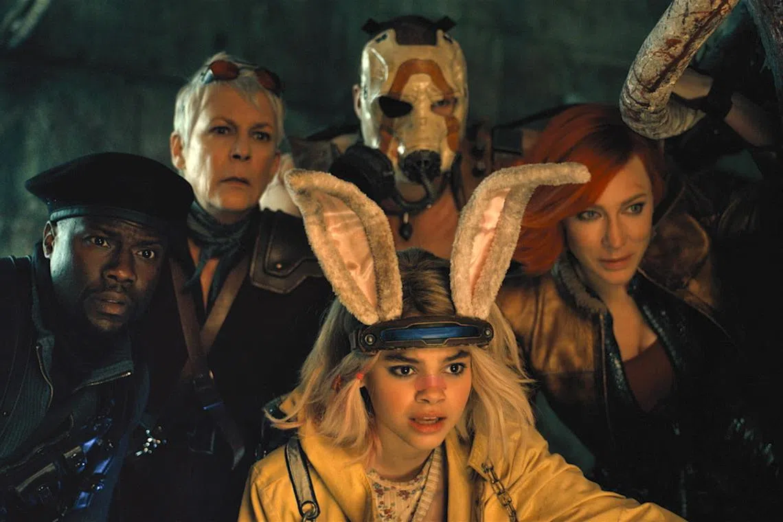 (Clockwise from left) Kevin Hart, Jamie Lee Curtis, Florian Munteanu, Cate Blanchett and Ariana Greenblatt in Borderlands.