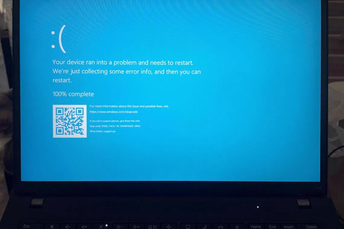ST20240713_202495046424 Kua Chee Siong/ pixoutage19/ The notification on the Windows laptop taken at 1.50pm on July 19, 2024. A major IT outage is affecting companies worldwide including in Singapore. There have been reports of service disruptions at airports, media outlets, supermarkets and banks in the US and Australia. User report website Downdetector.com showed a spike in outages on Microsoft 365, which had more than 150 reports from Singapore users at 2pm.