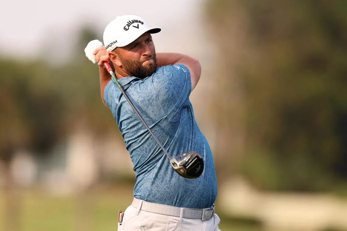 Jon Rahm playing his shot from the 16th tee during the first round of the Arnold Palmer Invitational.