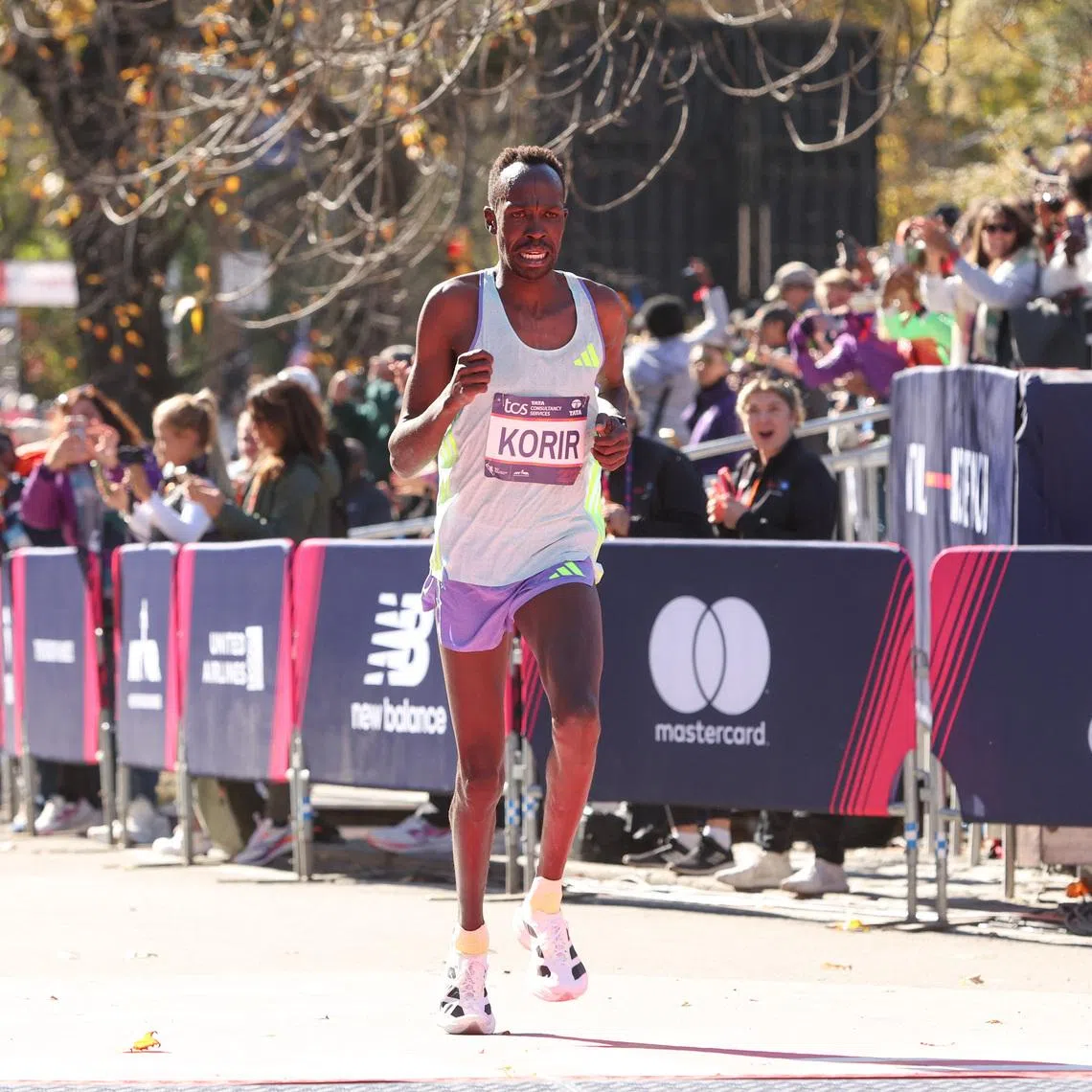FILE PHOTO: Nov 3, 2024; New York, NY, USA;  Albert Korir of Kenya finishes third in the professional men’s division of the New York City Marathon. Mandatory Credit: Thomas Salus-Imagn Images/File Photo