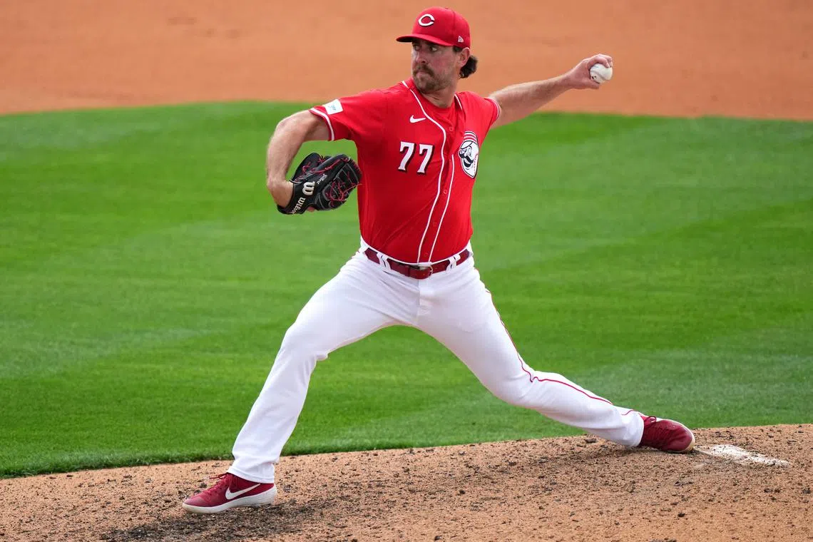 FILE PHOTO: Feb 26, 2024; Goodyear, AZ, USA; Cincinnati Reds pitcher Tyler Gilbert delivers a pitch in the seventh inning during a MLB spring training baseball game against the Seattle Mariners, Monday, Feb. 26, 2024, at Goodyear Ballpark in Goodyear, Ariz. Mandatory Credit: Kareem Elgazzar-USA TODAY Sports/File Photo