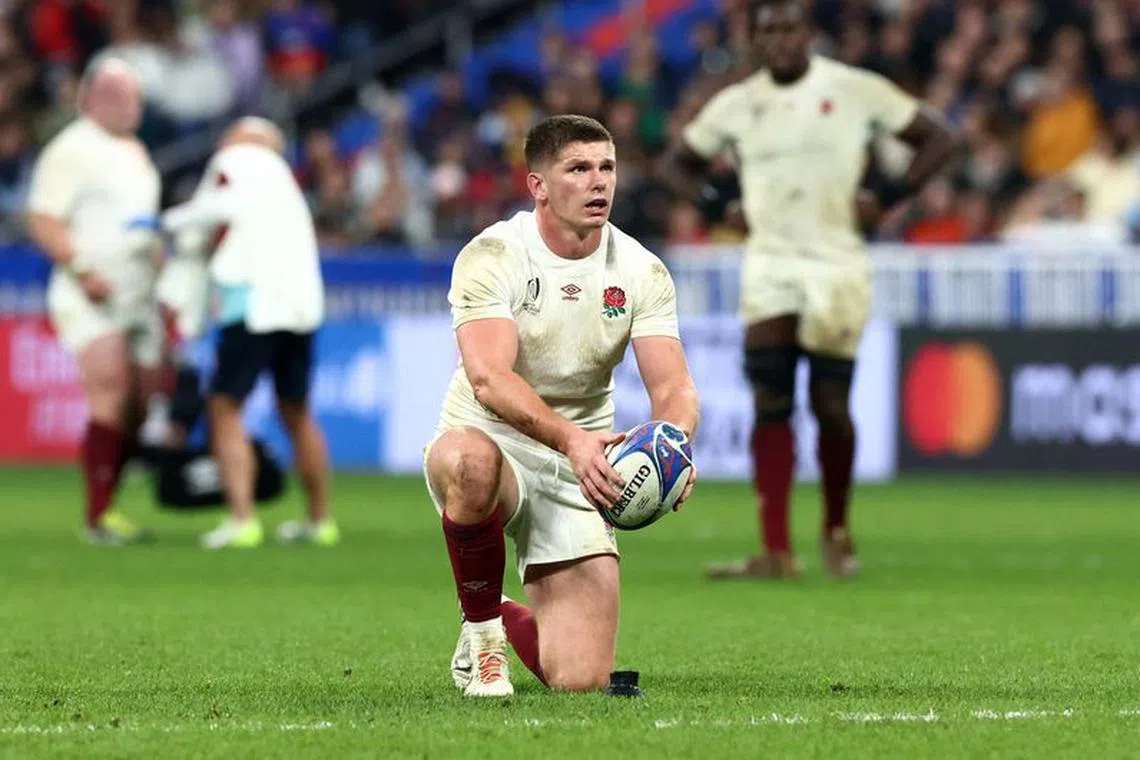 FILE PHOTO: Rugby Union - Rugby World Cup 2023 - Third Place Play-Off - Argentina v England - Stade de France, Saint-Denis, France - October 27, 2023 England's Owen Farrell prepares to take a kick REUTERS/Stephanie Lecocq/File Photo